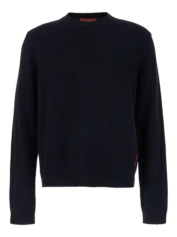 Black Crewneck Sweater with Web Detail in Cashmere Man