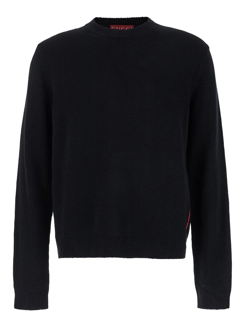 Black Crewneck Sweater with Web Detail in Cashmere Man