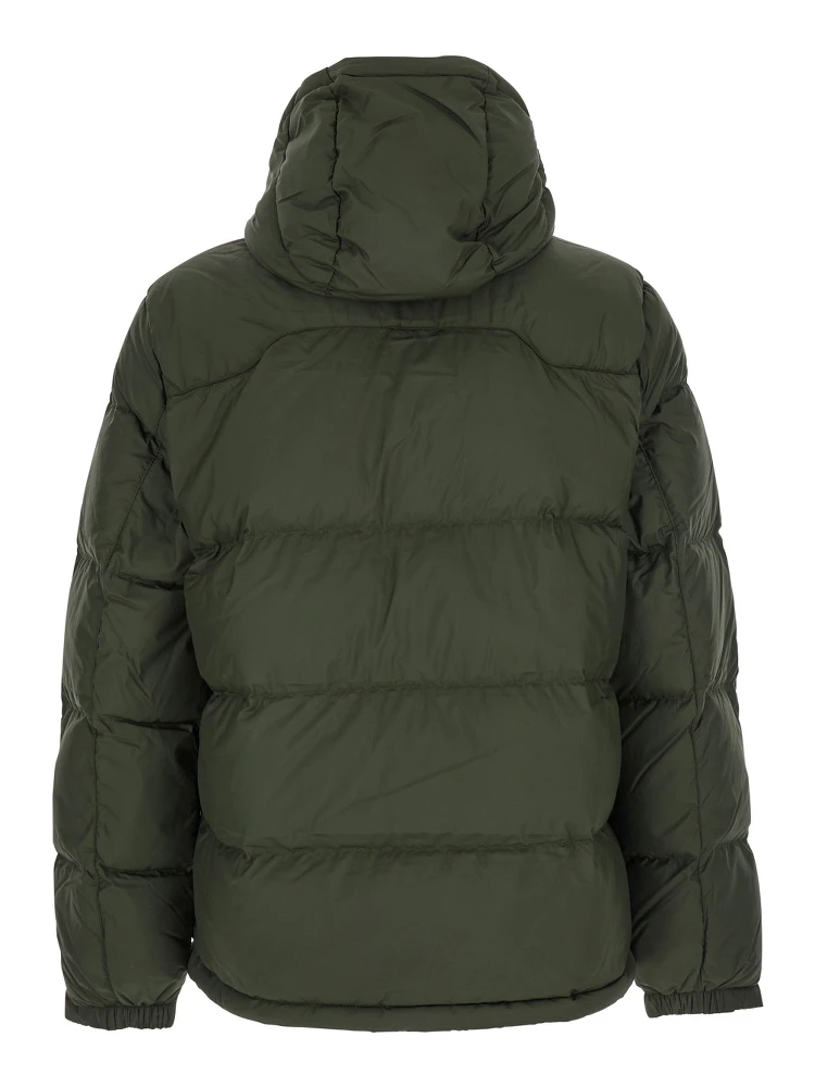 Green Down Jacket with Fixed Hood and Embroidered Pony Logo on Chest in Tech Fabric Man alternative