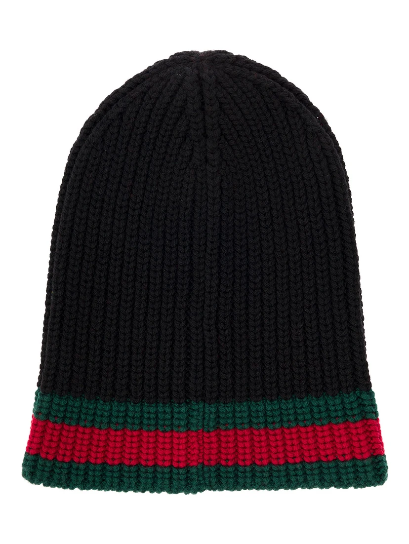 Gucci Mens Black Wool Hat with Web Detail
