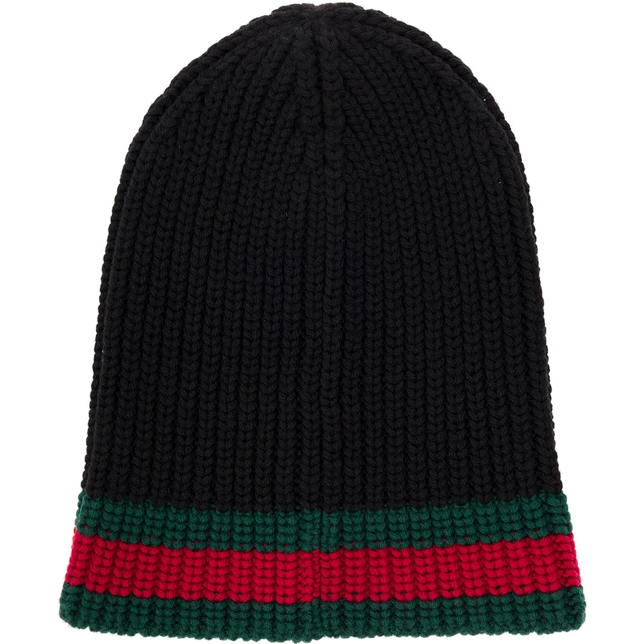 Gucci Mens Black Wool Hat with Web Detail