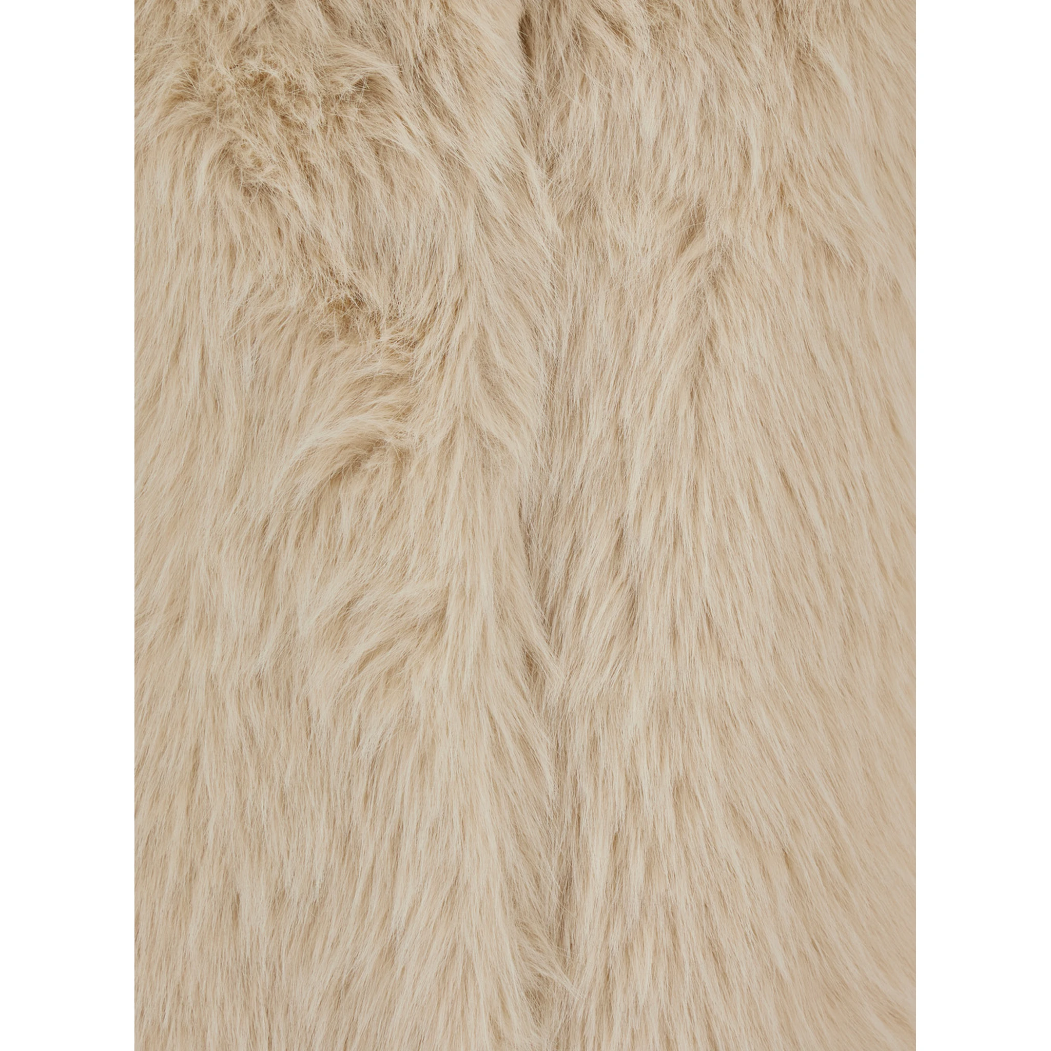Beige Shearling Coat with Notched Revers and Concealed Front Closure in Ecofur Woman