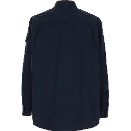 Blue Shirt with Pointed Collar in Cotton Man