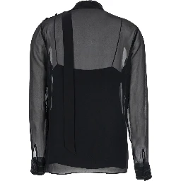 Black Blouse with High Pussy Bow Neck in Silk Georgette Woman
