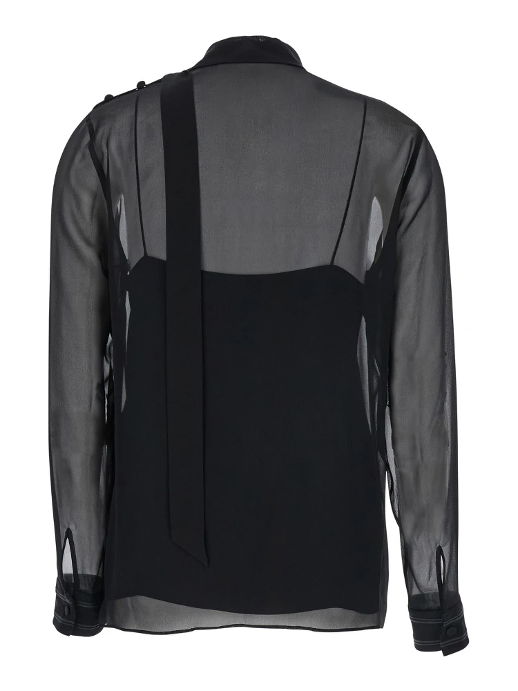Black Blouse with High Pussy Bow Neck in Silk Georgette Woman alternative