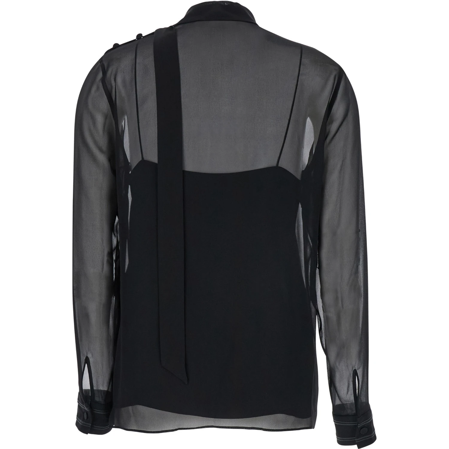 Black Blouse with High Pussy Bow Neck in Silk Georgette Woman
