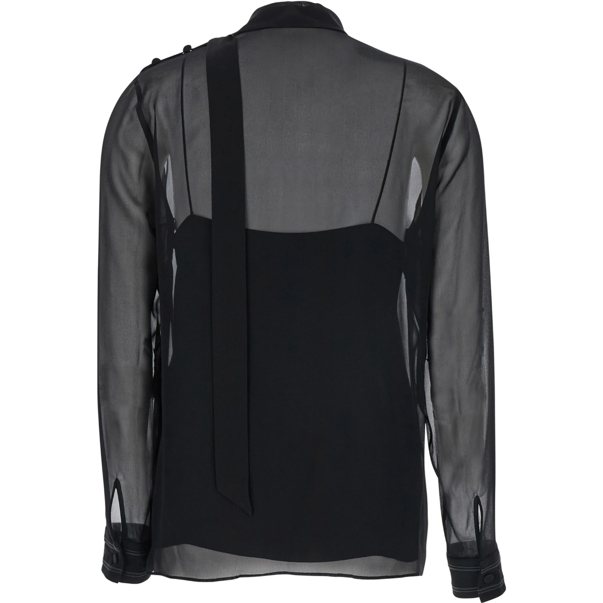 Black Blouse with High Pussy Bow Neck in Silk Georgette Woman