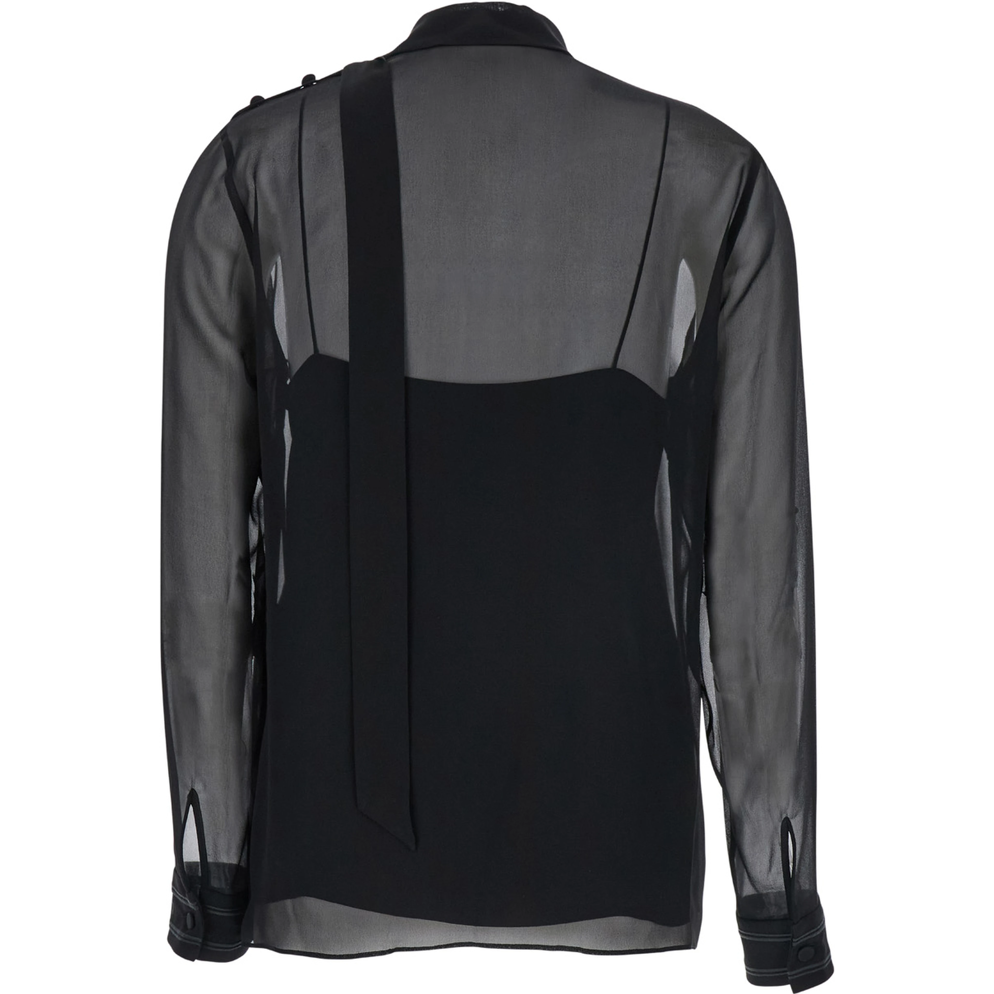 Black Blouse with High Pussy Bow Neck in Silk Georgette Woman