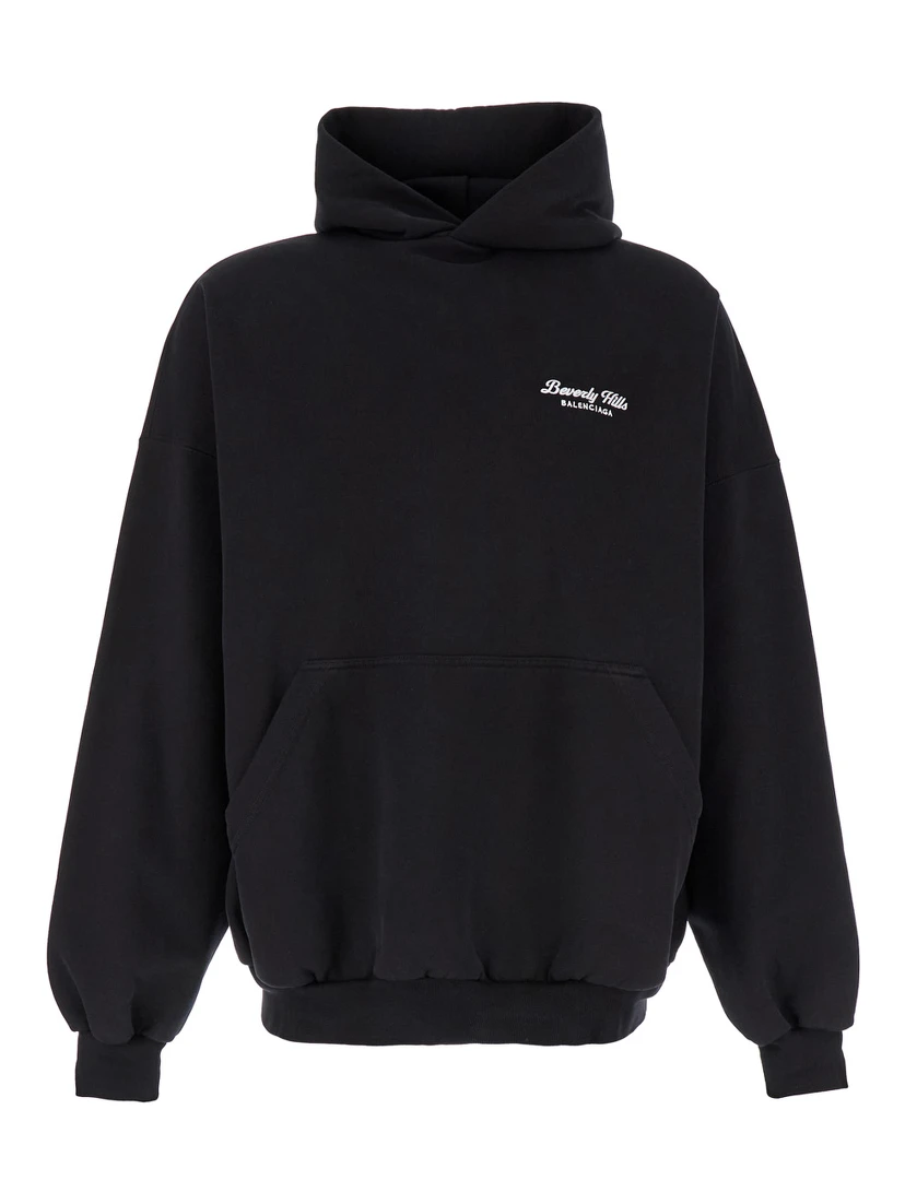 Beverly Hills Oversized Black Hoodie with Logo Print in Cotton Woman