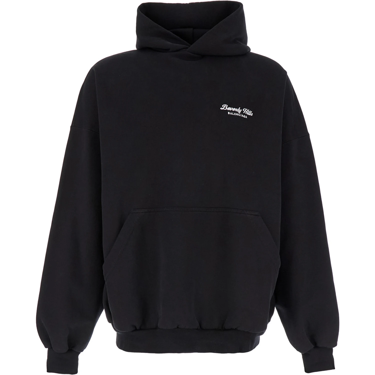 Beverly Hills Oversized Black Hoodie with Logo Print in Cotton Woman