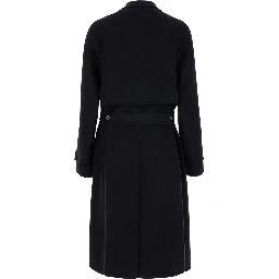 Black Single-Breasted Coat with Wide Notched Revers and Belt in Wool Man
