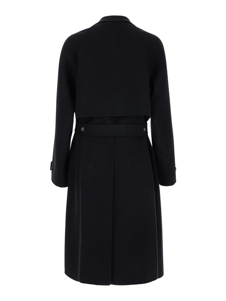 Black Single-Breasted Coat with Wide Notched Revers and Belt in Wool Man alternative