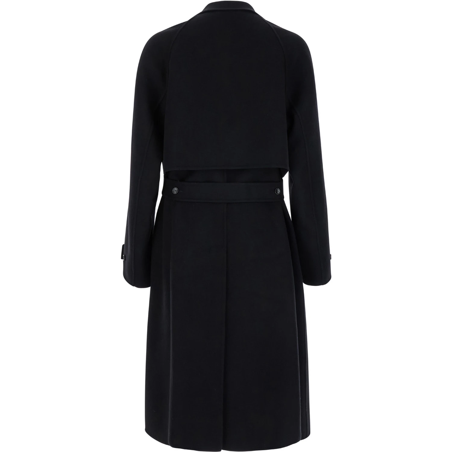 Black Single-Breasted Coat with Wide Notched Revers and Belt in Wool Man