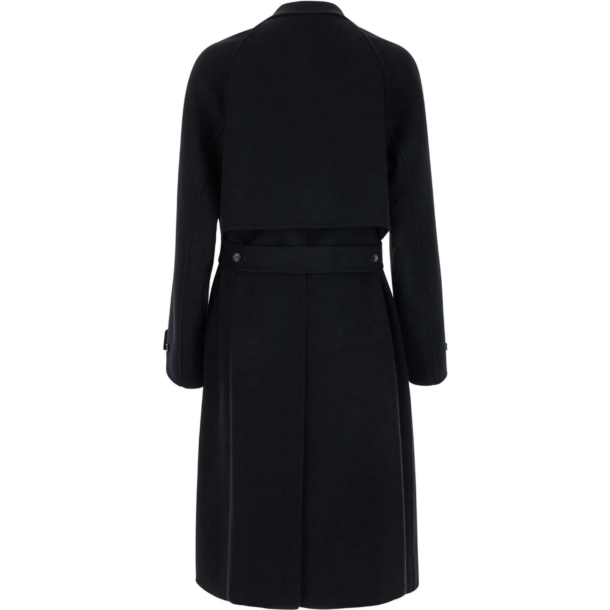 Black Single-Breasted Coat with Wide Notched Revers and Belt in Wool Man