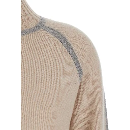Pescara Beige Sweater with High Neck and Contrasting Details in Wool and Cashmere Woman