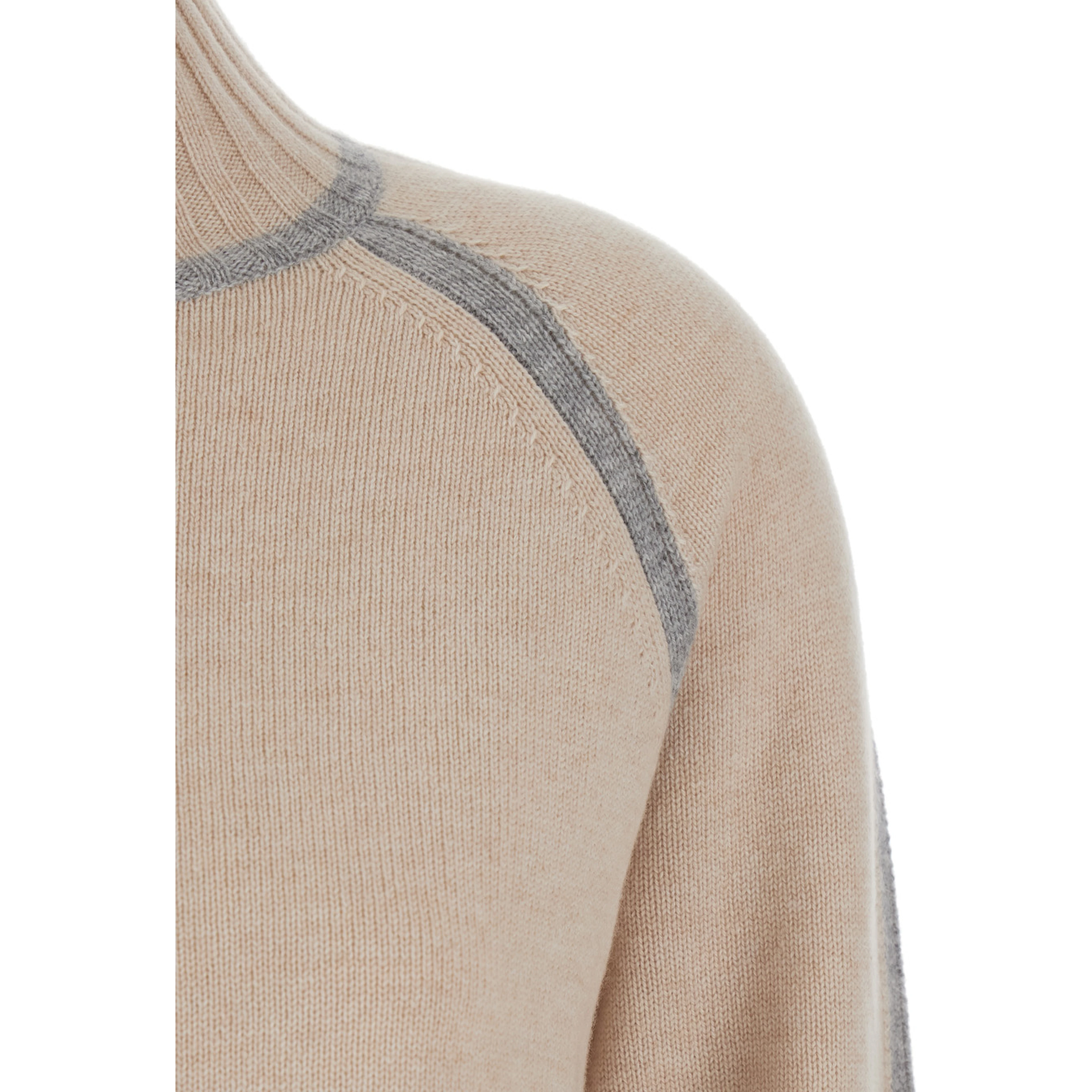 Pescara Beige Sweater with High Neck and Contrasting Details in Wool and Cashmere Woman