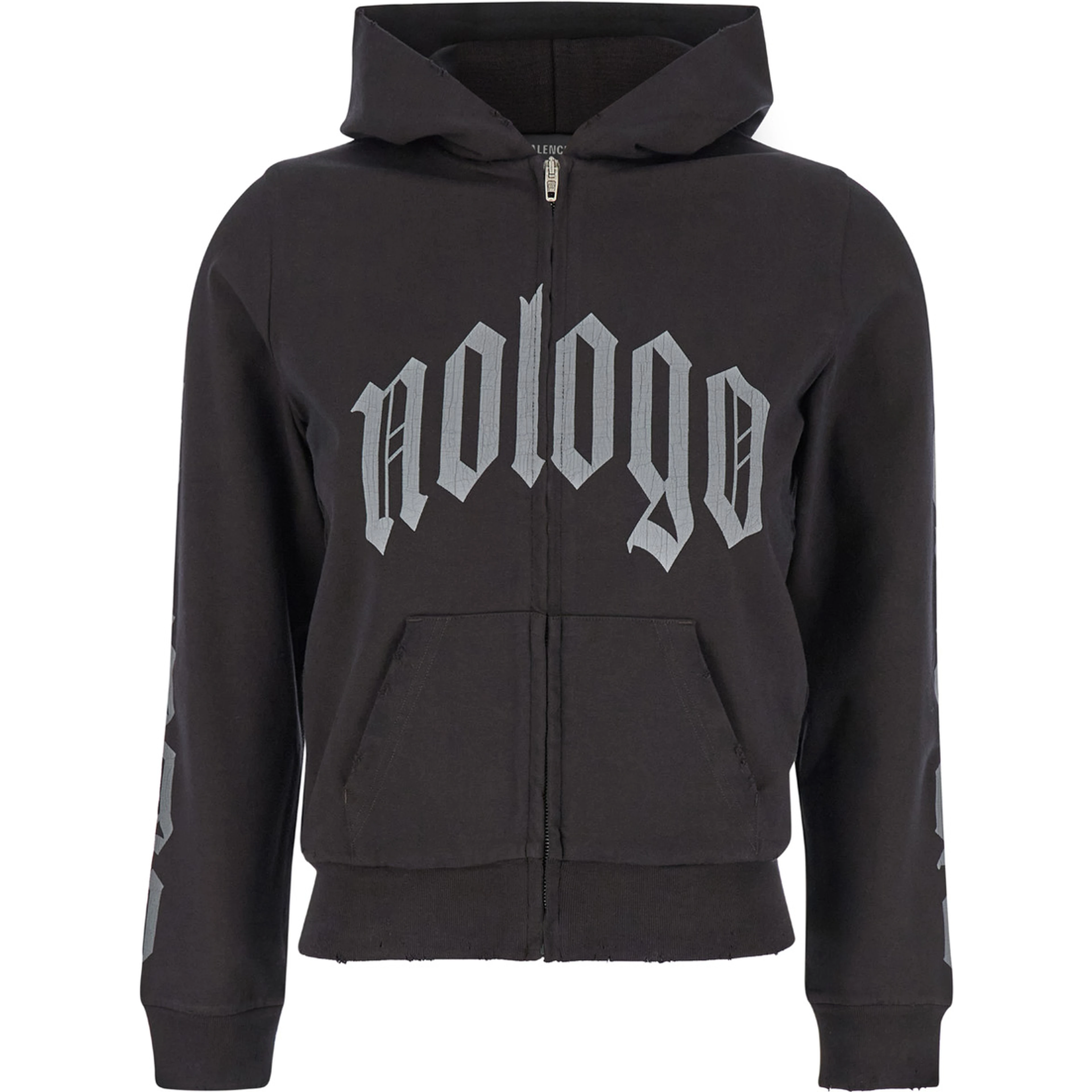 Black Zip-Up Hoodie with No Logo Gothic Print in Jersey Woman