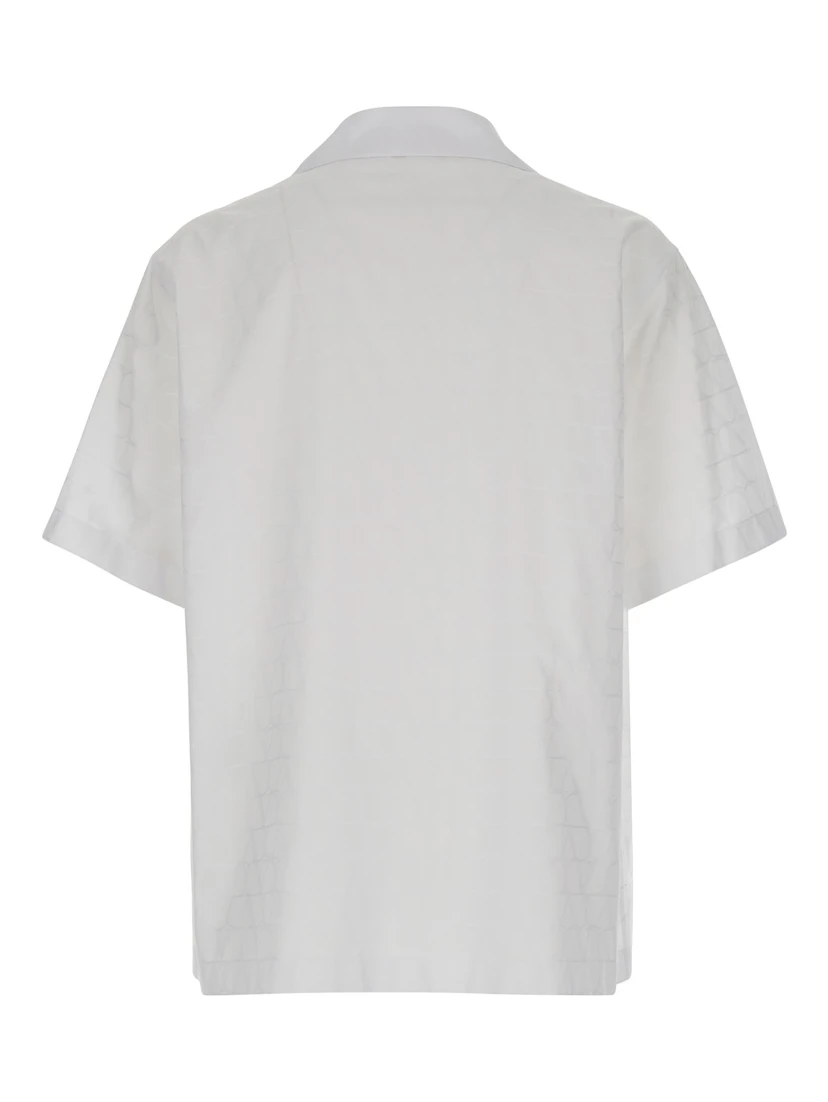 White Bowling Shirt with Patch Pocket in Toile Iconographique Man