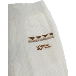 Teresa White Pants with Elastic Waist and Logo Lettering on the Front in Corduroy Girl