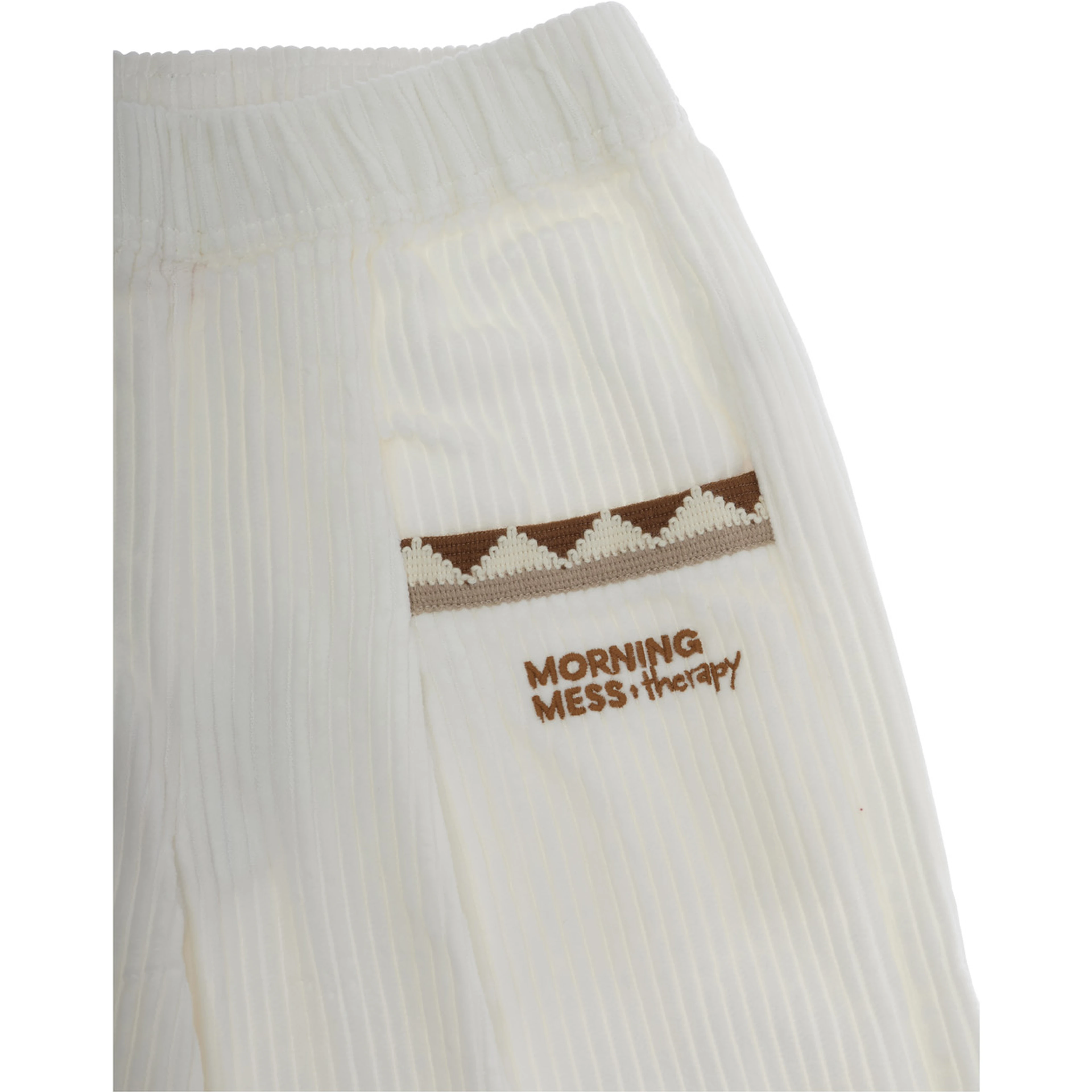 Teresa White Pants with Elastic Waist and Logo Lettering on the Front in Corduroy Girl