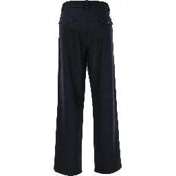 Blue Pants with Drawstring Elastic Waist and Logo Patch on the Rear in Wool Man