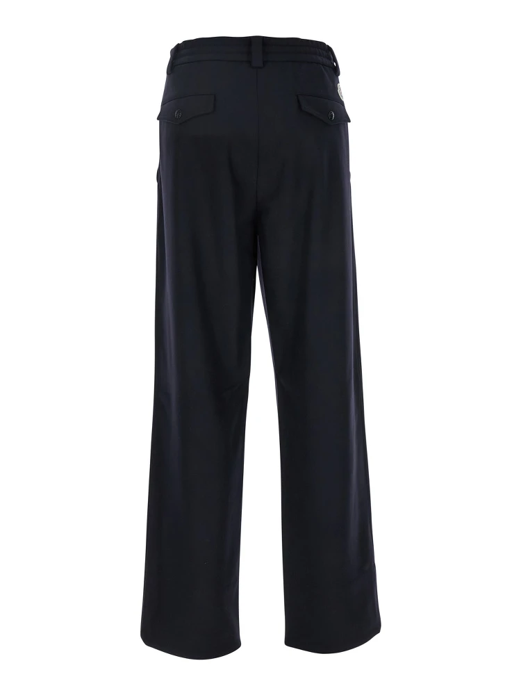 Blue Pants with Drawstring Elastic Waist and Logo Patch on the Rear in Wool Man