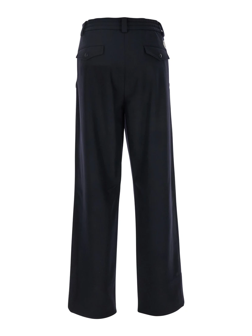 Blue Pants with Drawstring Elastic Waist and Logo Patch on the Rear in Wool Man