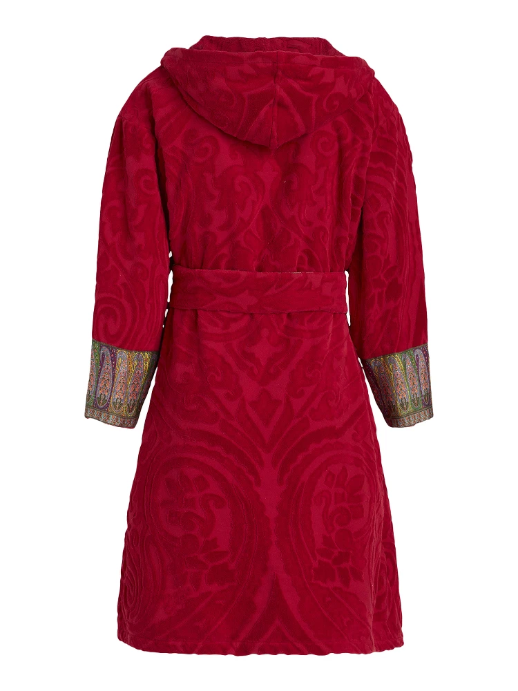 New Tradition Red Hooded Bath Robe with Ornamental Print Etro Home alternative