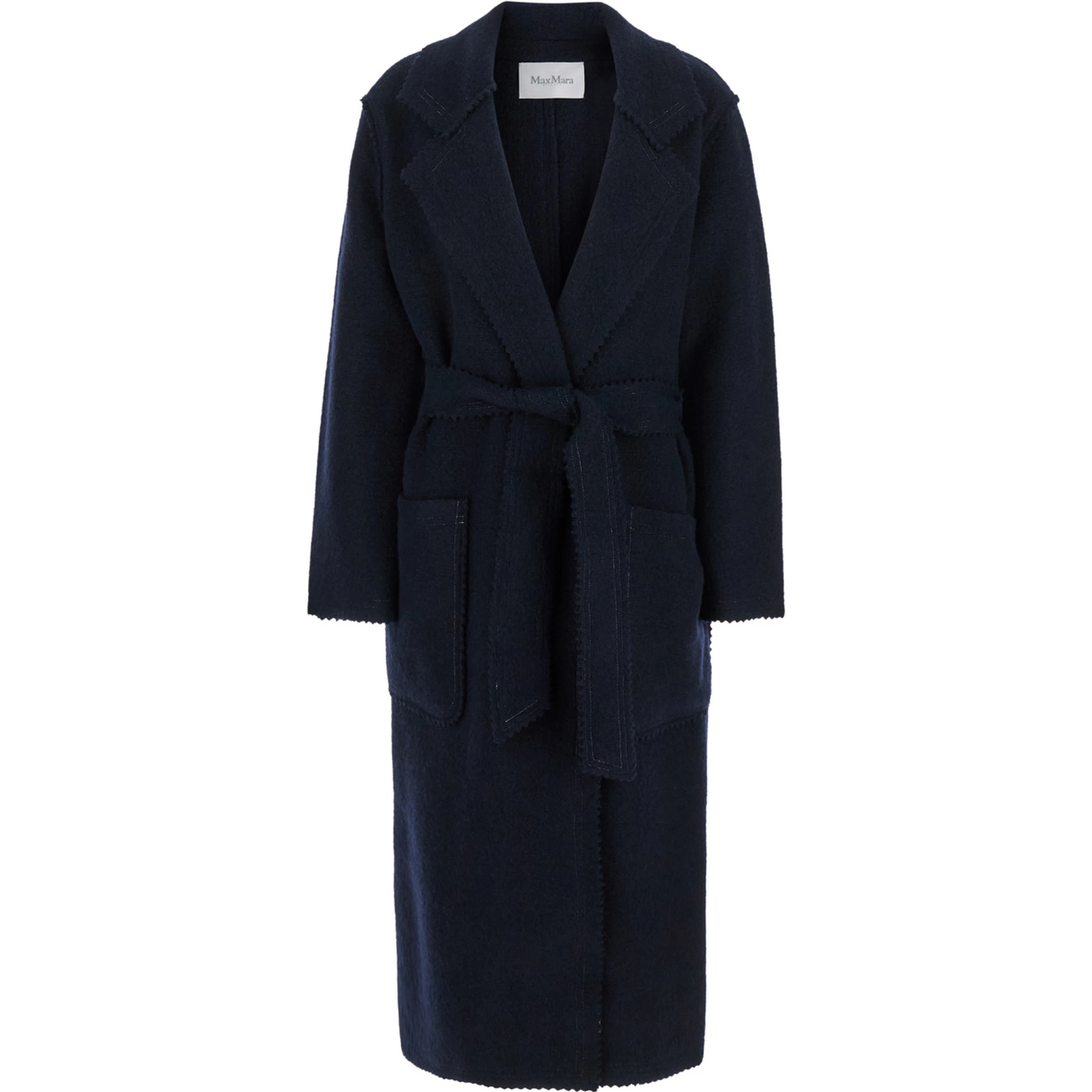 Jene Long Blue Coat with Belt in Wool and Cashmere Woman