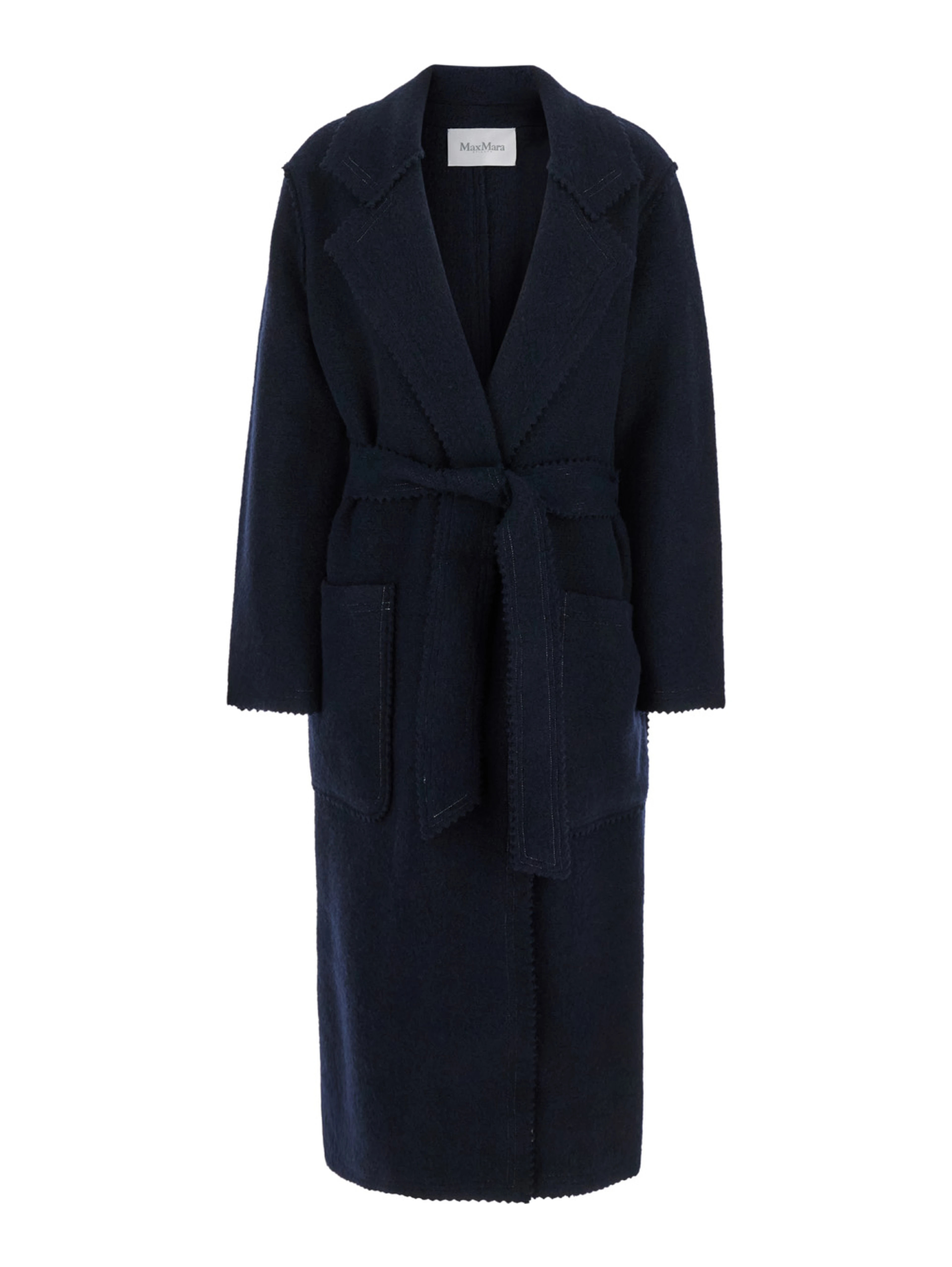 Jene Long Blue Coat with Belt in Wool and Cashmere Woman