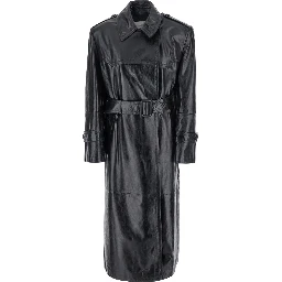 Alfeo Black Trench with Waist Belt in Leather Woman