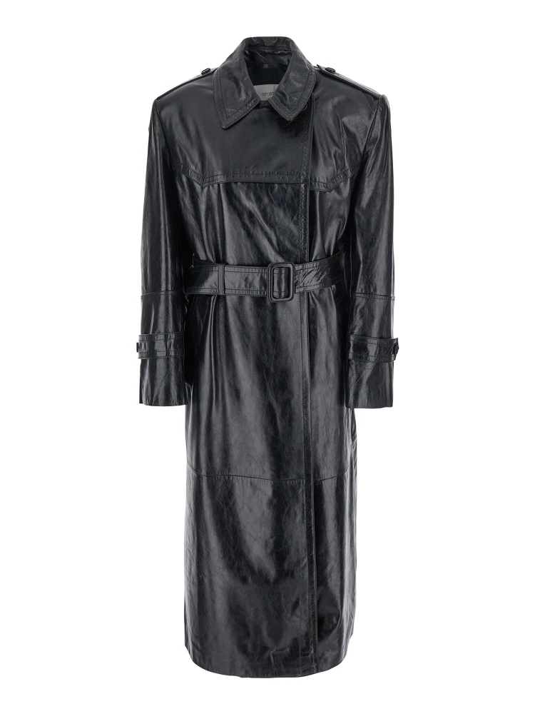Alfeo Black Trench with Waist Belt in Leather Woman