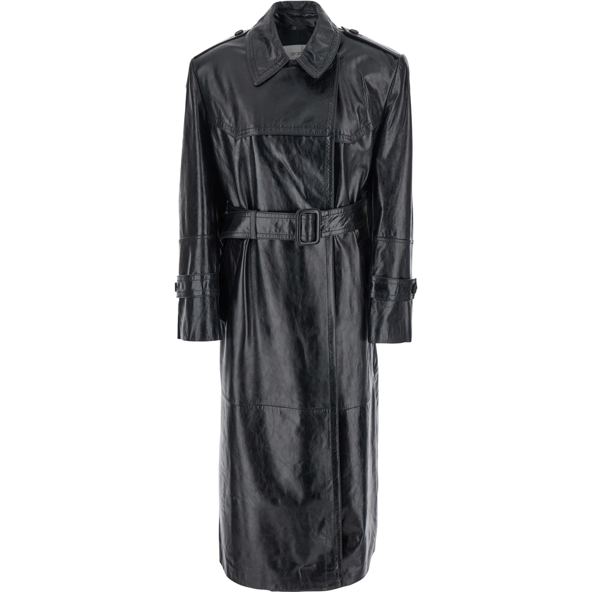 Alfeo Black Trench with Waist Belt in Leather Woman