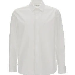 White Pointed Collar Long Sleeve Shirt in Cotton Man