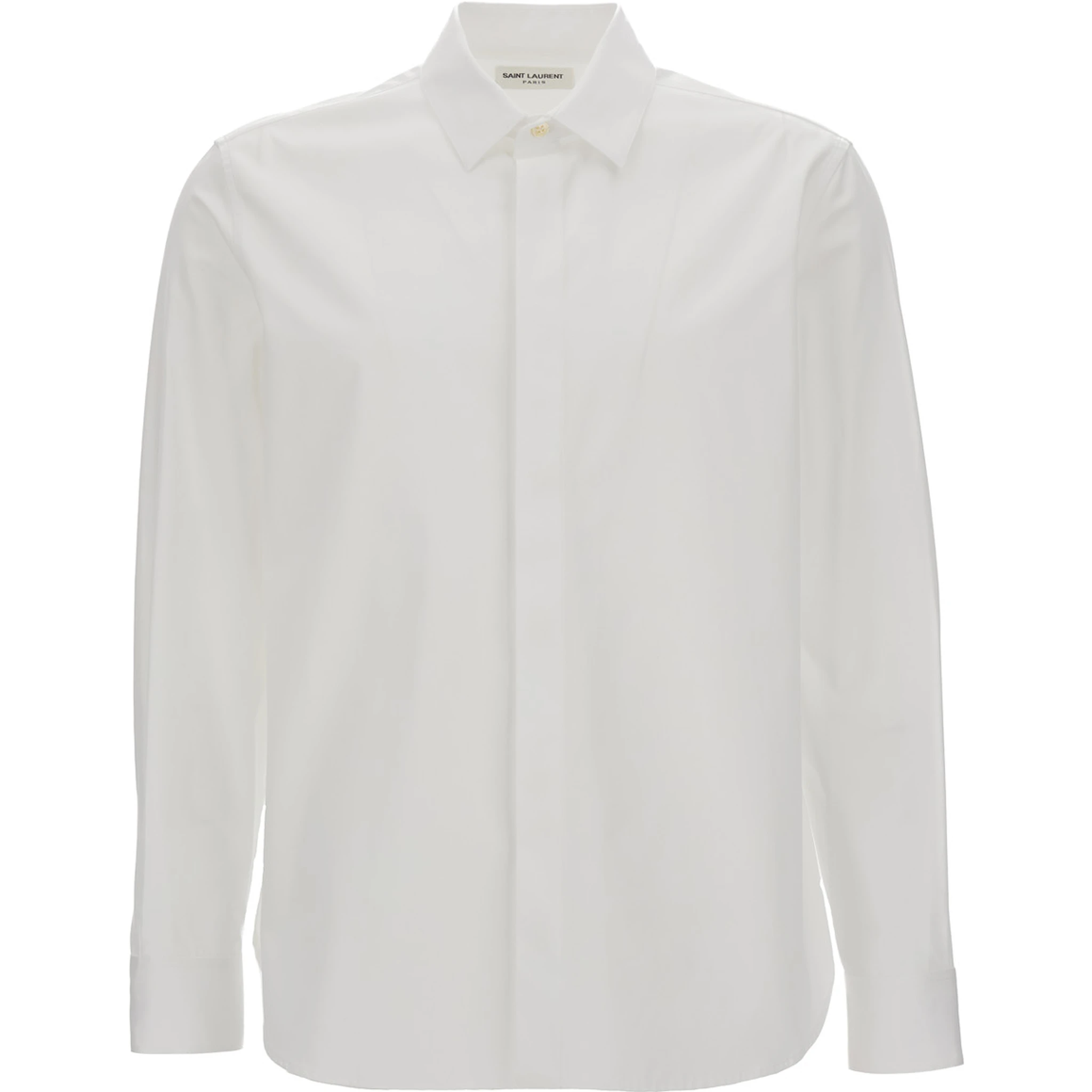 White Pointed Collar Long Sleeve Shirt in Cotton Man