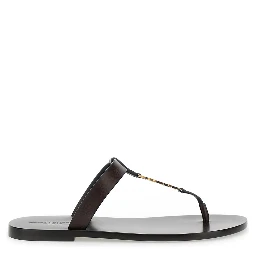 Cassandre Brown Flat Sandals with a T-Strap in Leather Woman