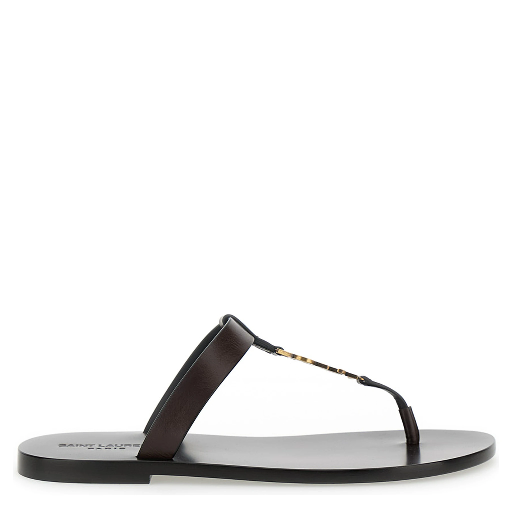 Cassandre Brown Flat Sandals with a T-Strap in Leather Woman