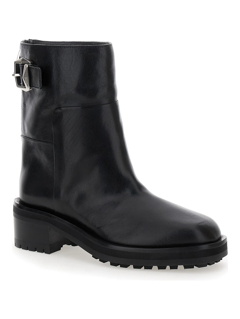 Brooklyn Black Ankle Boots with Buckle in Smooth Leather Woman