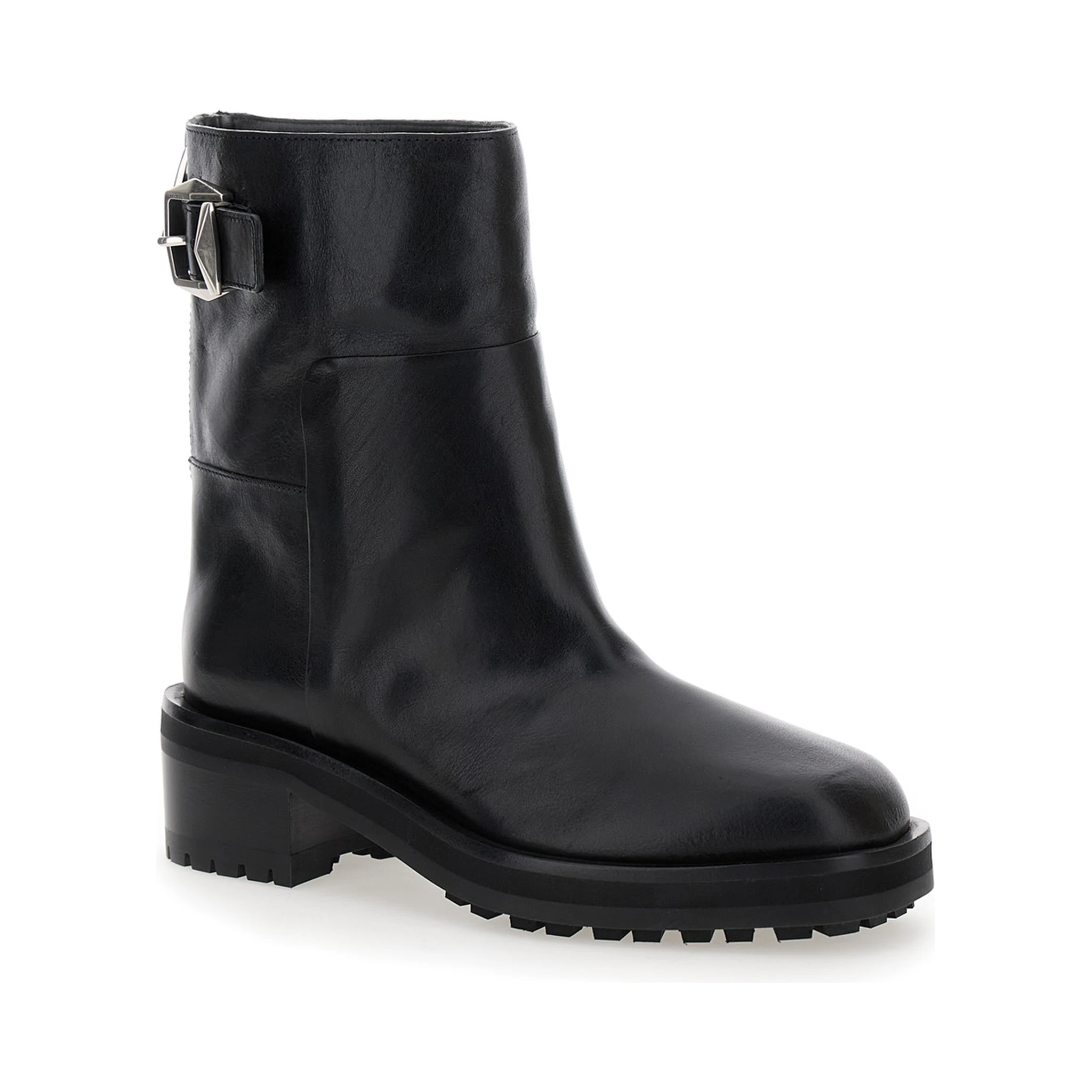 Brooklyn Black Ankle Boots with Buckle in Smooth Leather Woman