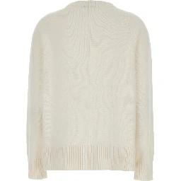 Toldim White Crewneck Sweater with Middle Stitch Detail in Cashmere Woman