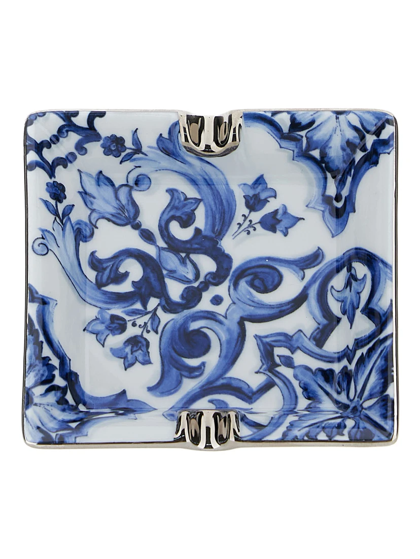 Blue and White Ashtray with Blu Mediterraneo Motif in Porcelain