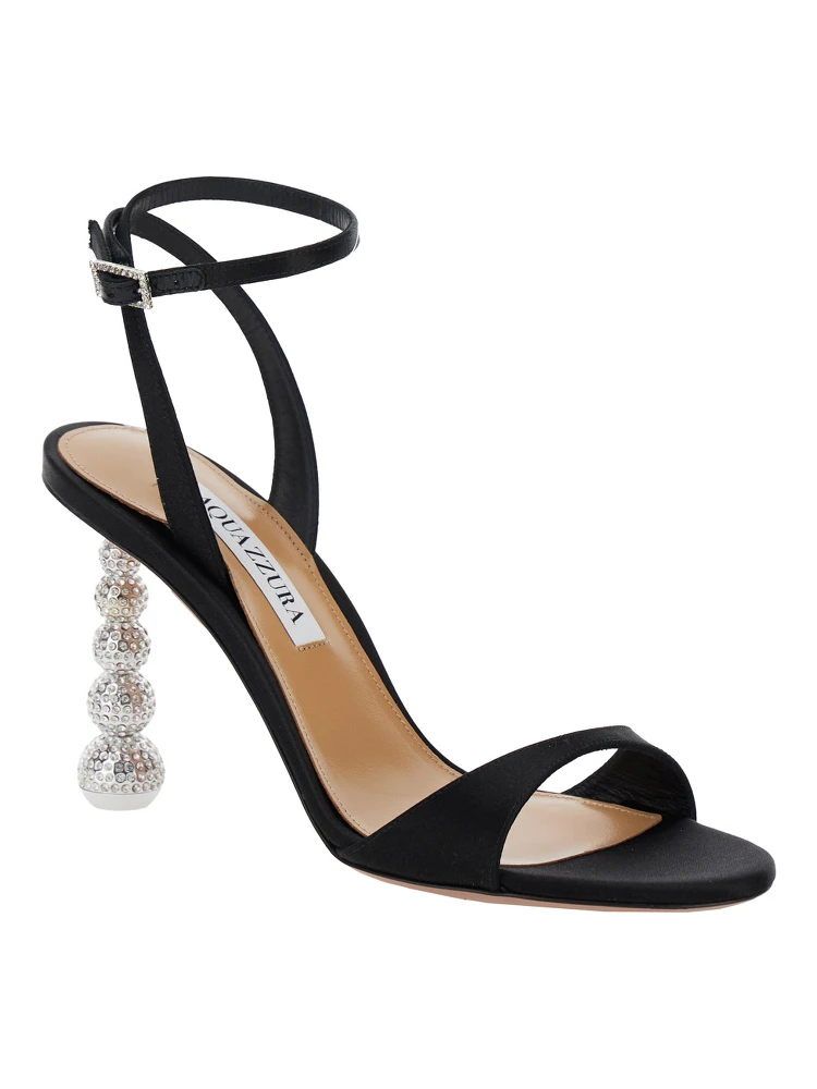 Yes Baby Black Strappy Sandals with Sculptural Heel in Satin Woman alternative