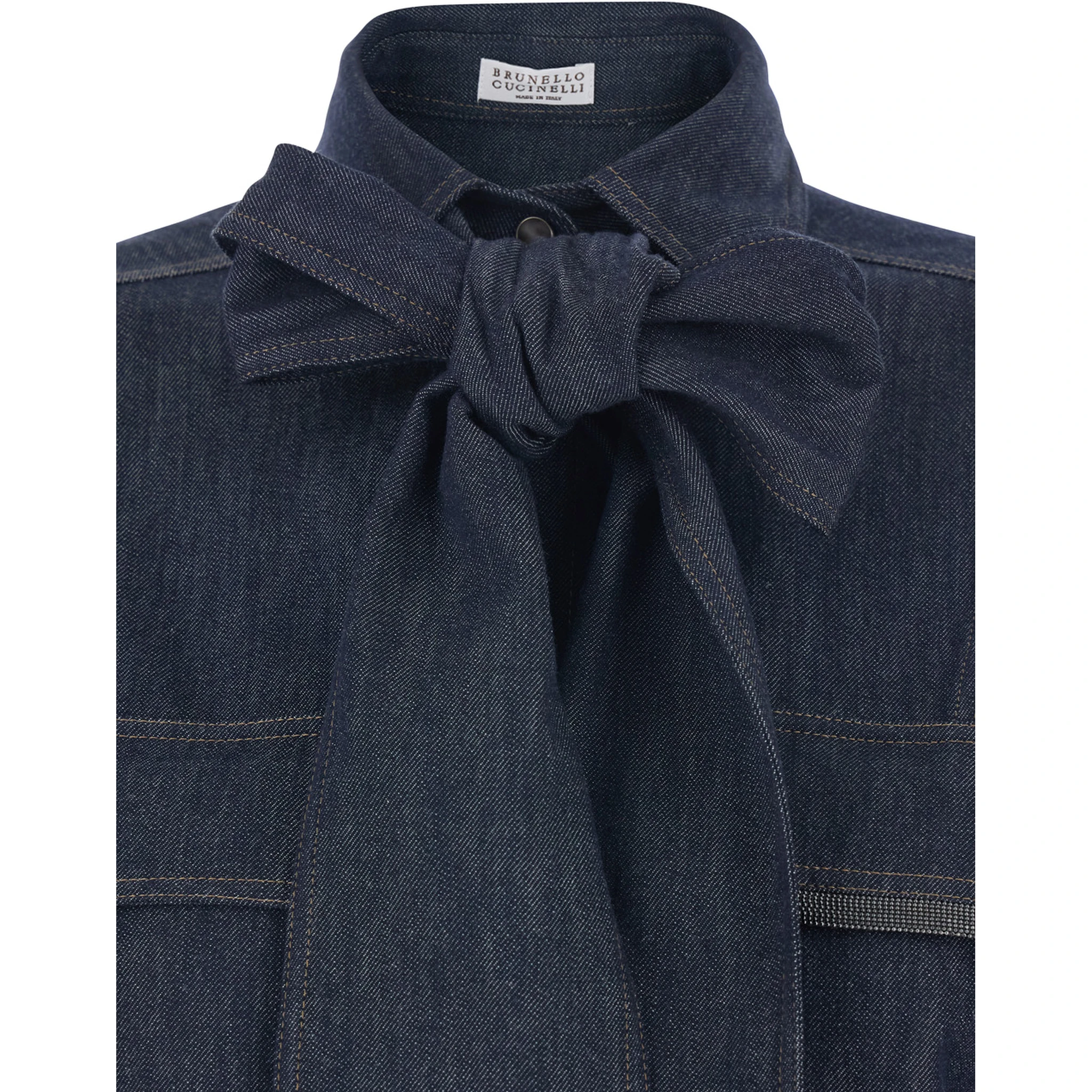 Blue Shirt with Bow Detail and Button Closure in Denim Woman