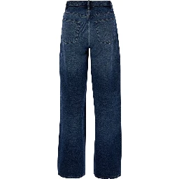 Elisabeth Blue Straight Jeans with Branded Button in Denim Woman