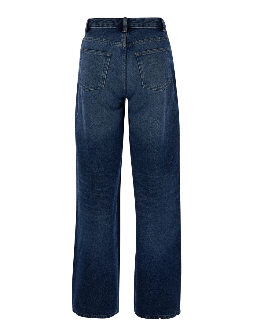 Elisabeth Blue Straight Jeans with Branded Button in Denim Woman