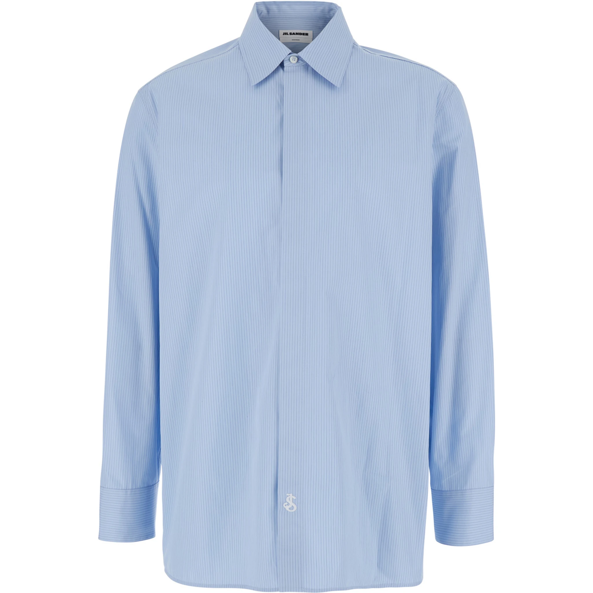 Light-Blue Pinstriped Shirt with Pointed Collar in Cotton Man