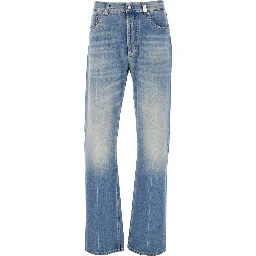 Blue High Waisted Jeans with Logo Detail on the Loop and Logo Patch on the Rear in Denim Man
