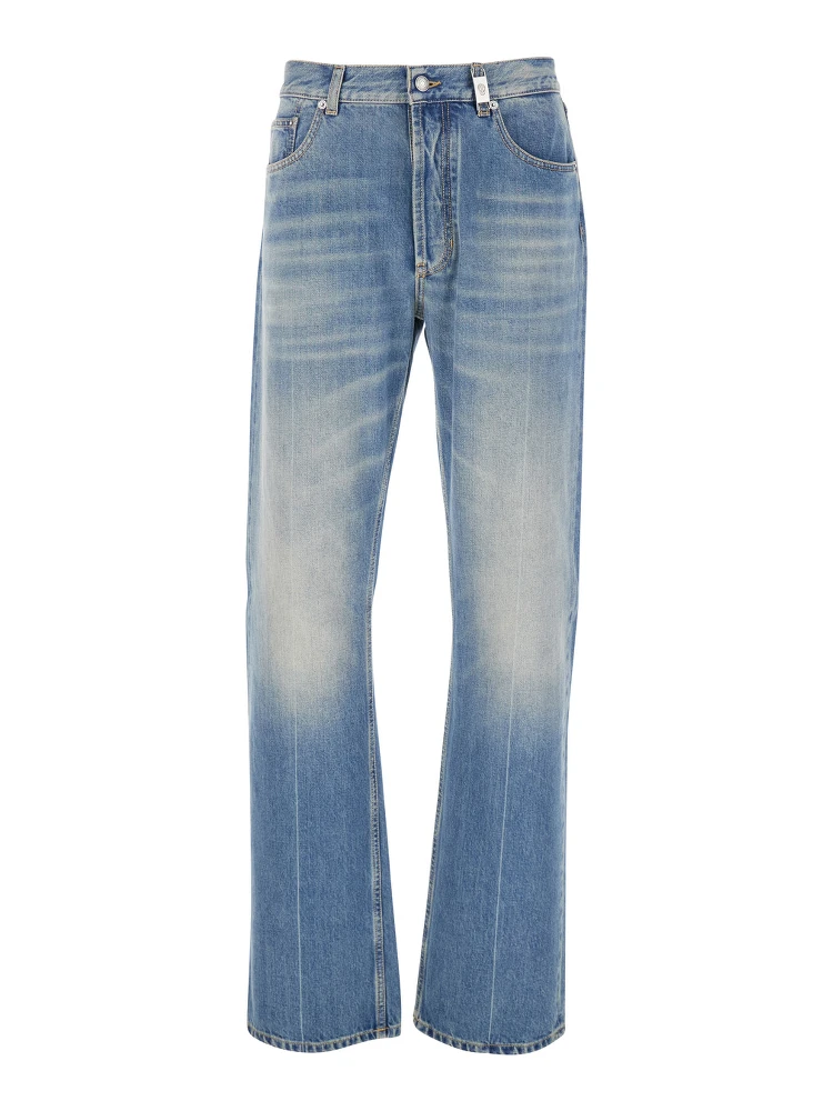 Blue High Waisted Jeans with Logo Detail on the Loop and Logo Patch on the Rear in Denim Man