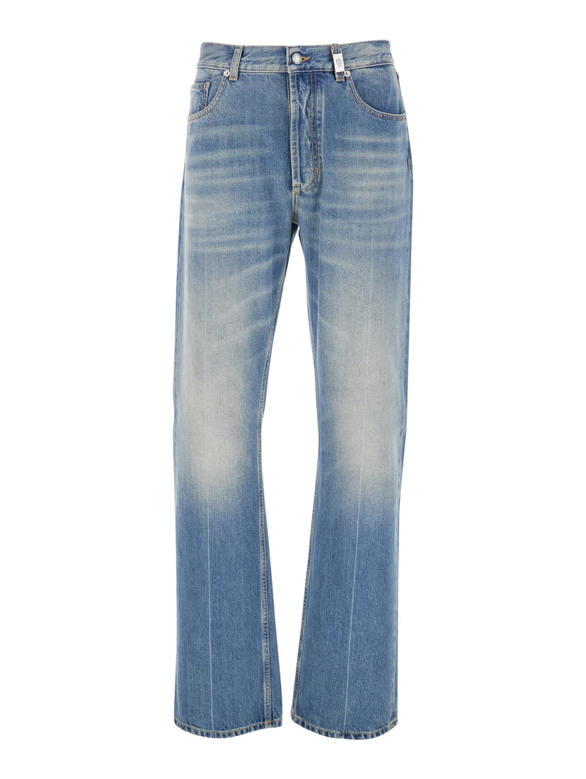 Blue High Waisted Jeans with Logo Detail on the Loop and Logo Patch on the Rear in Denim Man