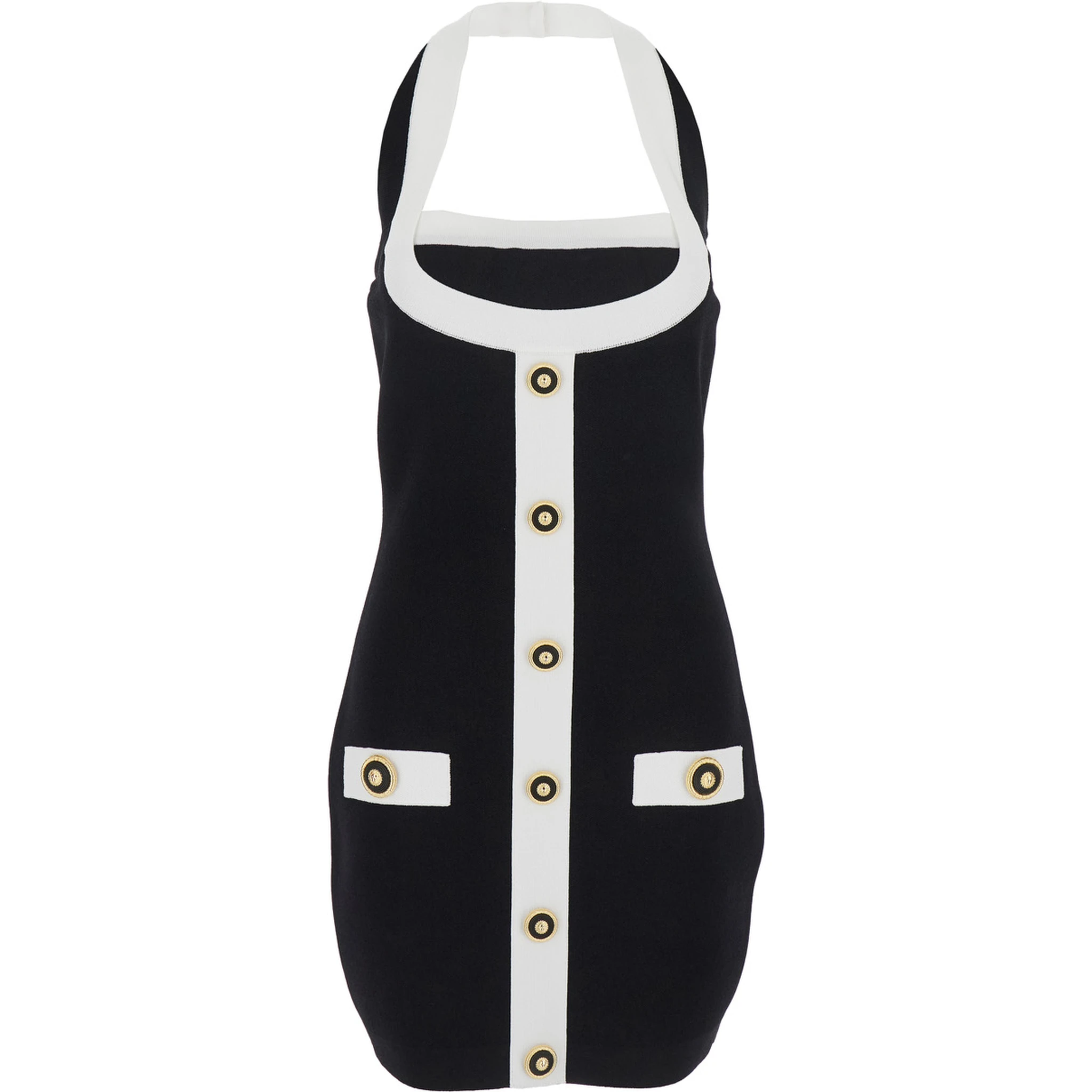 فستان أسود بياقة مربعة وأزرار مزخرفة من مزيج الفسكوز للنساء